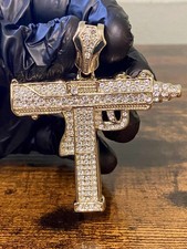2.5 ct Round Cut Simulated Diamond Hip Hop Gun Pendant 14K Yellow Gold Plated