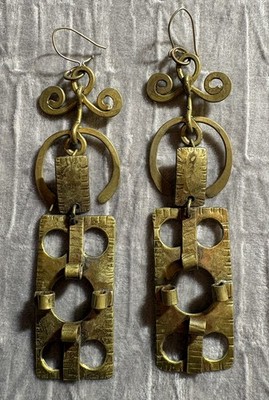 VTG MCM Jean Baptiste Pericles of Haiti Brass Brutalist Modernist Earrings
