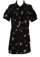 Urban Outfitters Black Multicolor Collared Floral Mini Button Dress, Size SP