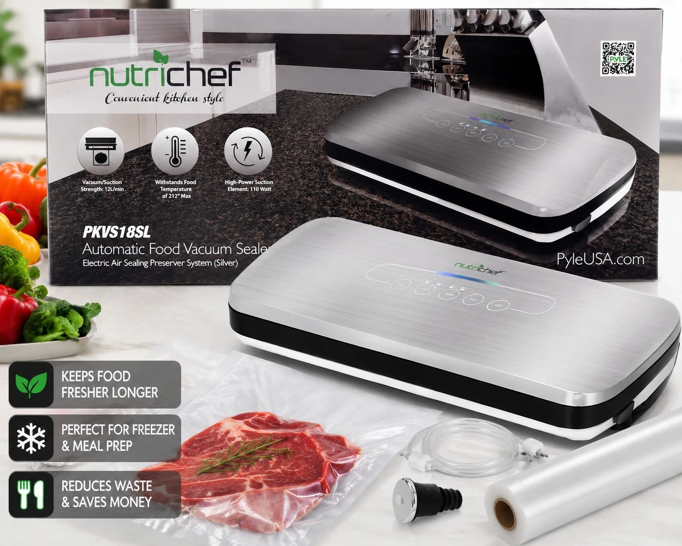 Food Vacuum Sealer Machine NutriChef PKVS18SL Automatic Air Sealing System