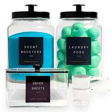 Glass Laundry Room Organization and Storage Set with Containers for Laundry P...