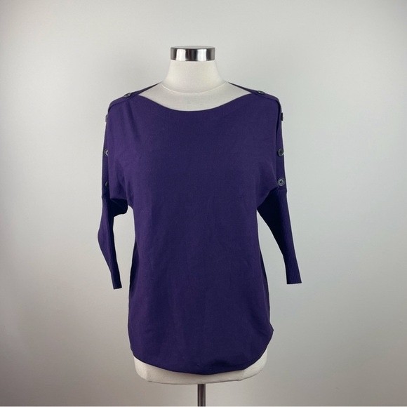 Cable & Gauge Solid Purple Button Accent Knit Swe… - image 1