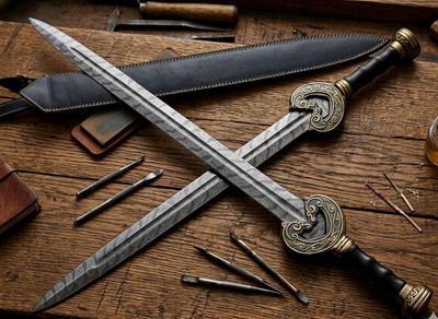 Pair Of 2 Handmade Damascus steel  Blade Sharp Battle Ready Medieval Sword Vikng