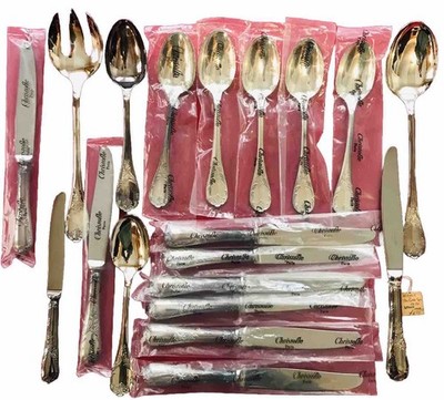 NEW CHRISTOFLE MARLY SILVER-PLATED 19 PC FLATWARE SETTING - SPOONS KNIFE Serving