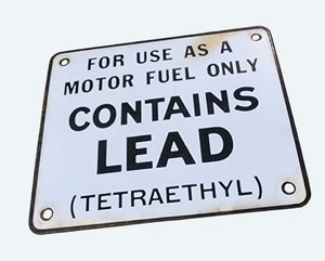 Vintage Metal Contains Lead Motor Fuel Gas Pump Sign 6x7 Inches