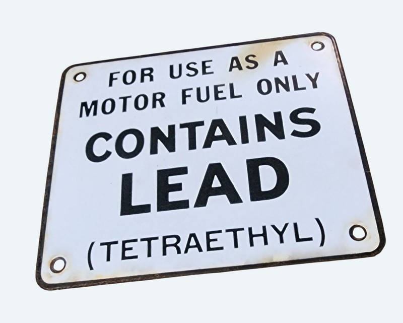 Vintage Metal Contains Lead Motor Fuel Gas Pump Sign 6x7 Inches