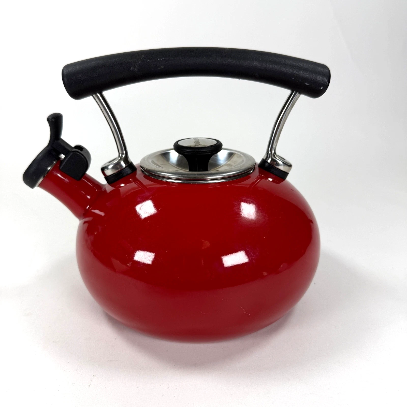 Circulon 2 Qt Stovetop Whistling Tea Kettle Red Enamel Great Shape