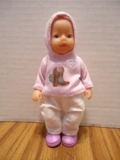 Vtg. Zapf Miniworld Baby Born 5" toddler doll w/pink sweatshirt and white pants