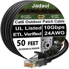 Cat6 Outdoor Ethernet Cable 50ft, 24AWG 10Gbps Support Cat8/7 Network, Pure C...