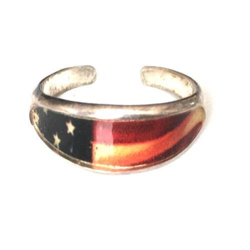 Vintage Ring MARKED 925 STERLING SILVER Size 5.5 Adjustable Band USA Flag lot y