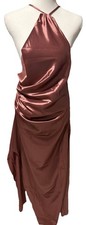 Maxi Prom Formal Wedding Guest Dress Size XL Rose Pink Satin-like Halter Neck