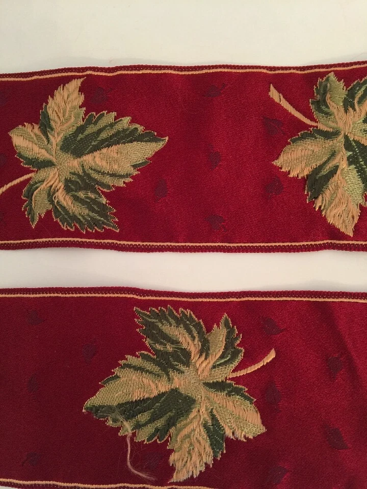 Satin Leaf Design Fabric Trim Remnant Red Gold 79 x 2.5" Sewing Notion - Image 3 of 4