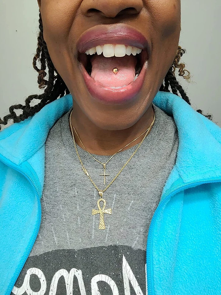 Anillo de barra de lengua barra recta bola 14k sólido 14G 5 mm oro amarillo o blanco - Foto 4 de 4