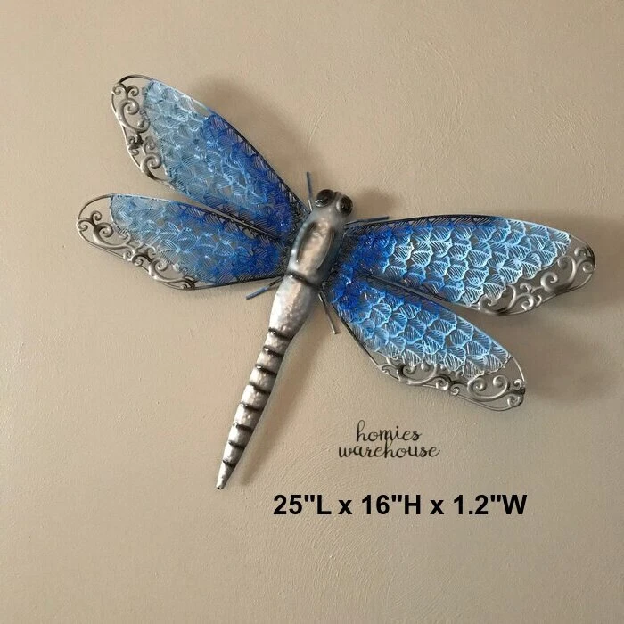 Blue Dragonfly Wall Art Scroll Iron Flying Sculpture Indoor Outdoor Garden  Decor | eBay