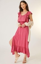 NWT Daily Practice Ruffled Midi Dress Size Medium Pink Anthropologie Open Back