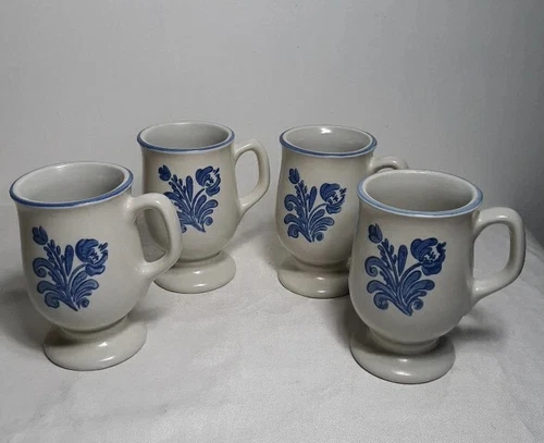 4 Pfaltzgraff Yorktowne Stoneware Pedestal Coffee Cups/ Mugs ~ Footed ~ USA