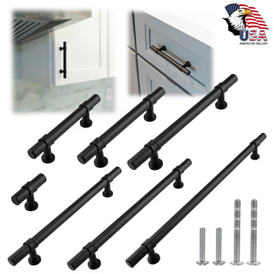 #ad Black Modern Cabinet Handles T Bar Pulls Kitchen Drawer Hardware Stainless Steel $340.08