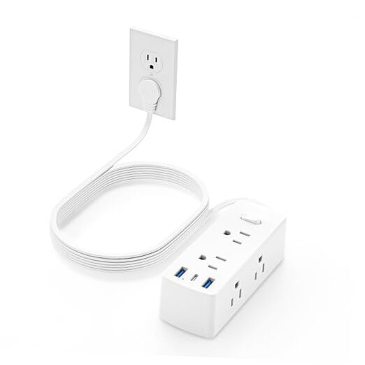 Flat Extension Cord 10ft,  Flat Plug Power Strip with 6 10 FT Type B (90°)-image