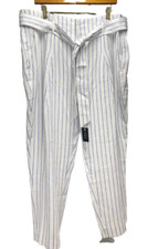 LAUREN RALPH LAUREN WOMEN'S CROP LINEN PANTS PLUS WHITE/BLUE 18W 