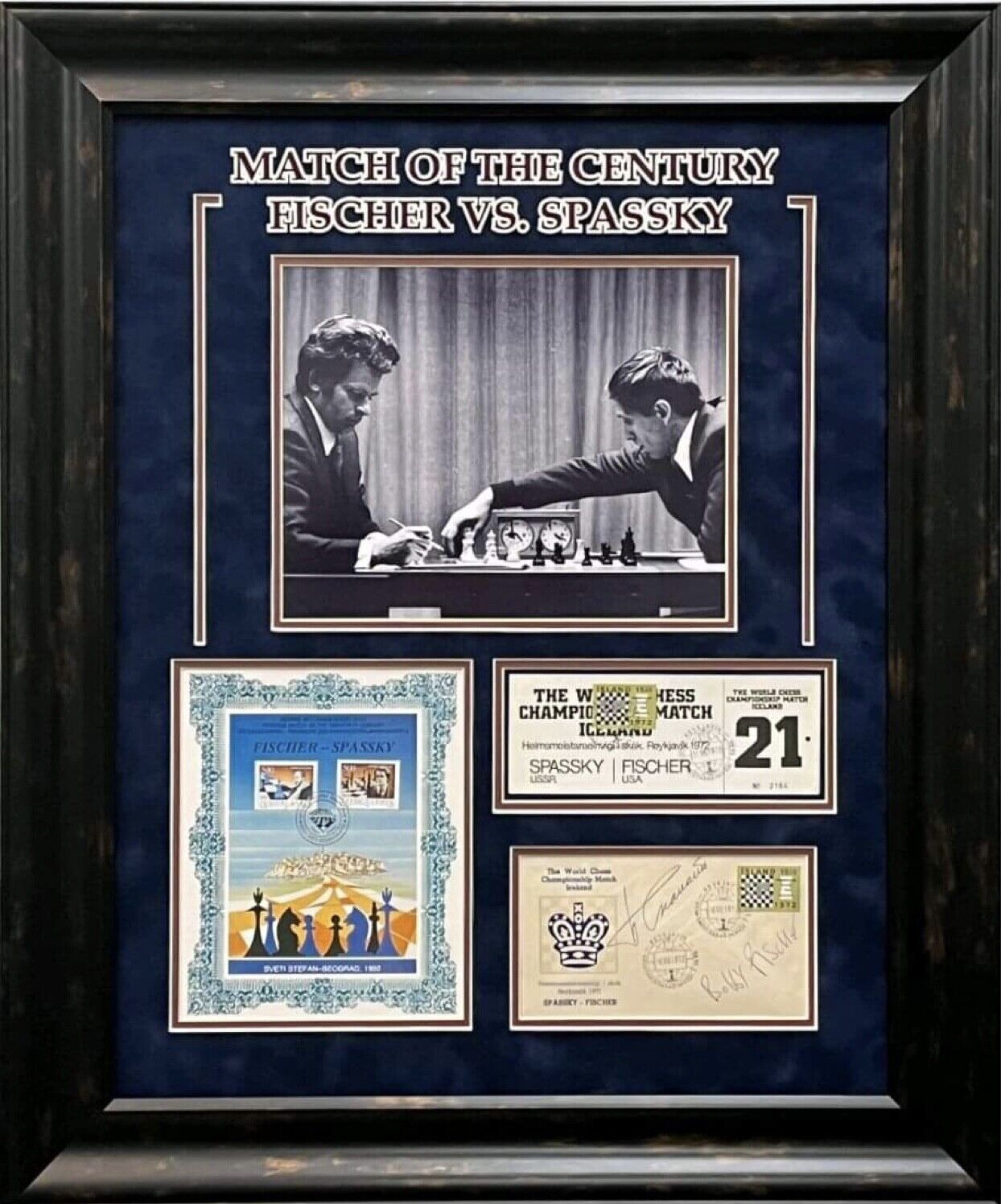 Bobby Fischer Boris Spassky Chess Signed Autograph Photo Display With  Ticket JSA