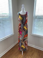 NY Collection Women Large Paisley Sleeveless Maxi Stretch Long Dress