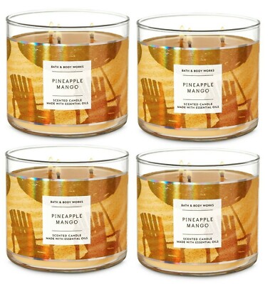 BATH AND BODY WORKS PINEAPPLE MANGO 3-WICK SCENTED CANDLE 14.5 OZ(SET OF 4)
