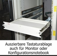 Server cabinet shelf with 74cm rails and cable management for keyboard monitor