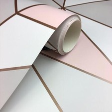 FINE DECOR APEX GEOMETRIC WALLPAPER - METALLIC ROSE GOLD SILVER GREY YELLOW PINK