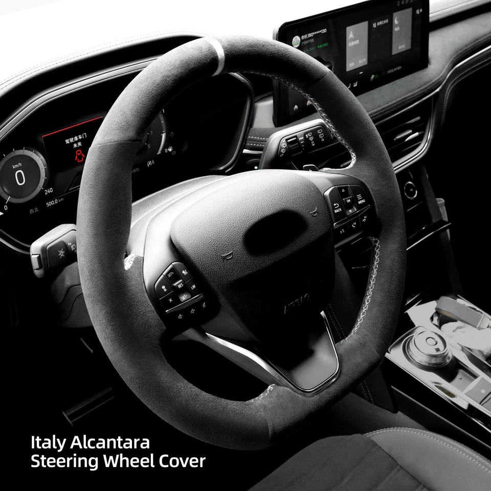 Hand sewn Alcantara Steering Wheel Cover For Ford Focus Fiesta Kuga Puma 2017 - Image 2 of 4