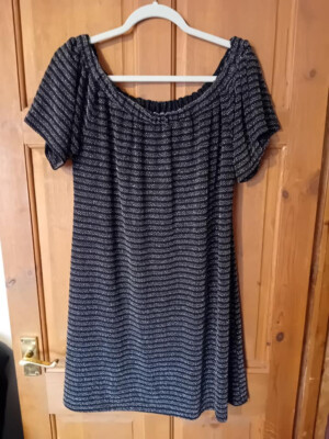 Matalan Cocktail Sommerkleid für Damen. Schwarzer Glitzer. Größe 12. (832)