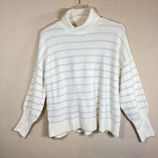 LOFT Shimmer Striped Turtleneck Sweater Ivory Metallic Silver Long Sleeve XL NWT