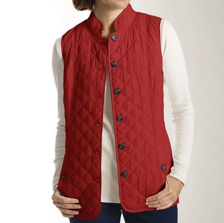 J. Jill Red Quilted Button Down Puffer Vest Small