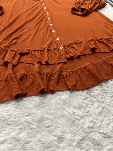 Free People Beach Rust Color Peplum Boho Tunic Blouse Sz L Hi Low Hem Rustic - Picture 5 of 8