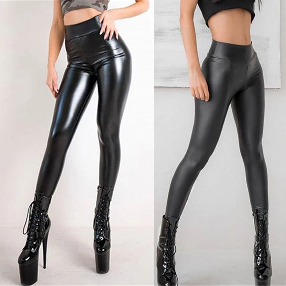 High waisted sales leather look pants