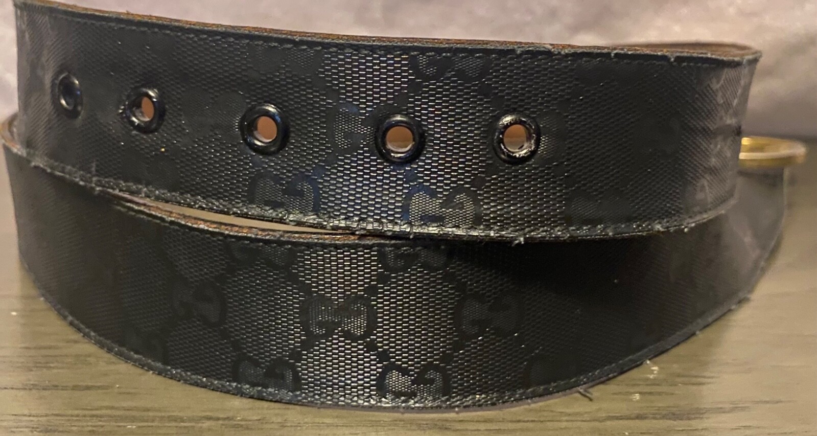 AUTHENTIC Black Gucci Leather Interlocking GG Gol… - image 6