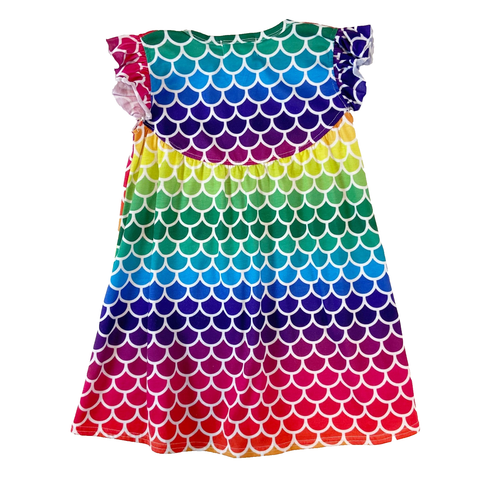 Bradylynn Designs Dress Girls 5T (XL) Rainbow Mermaid Flutter Sleeves Stretch - Picture 2 of 3
