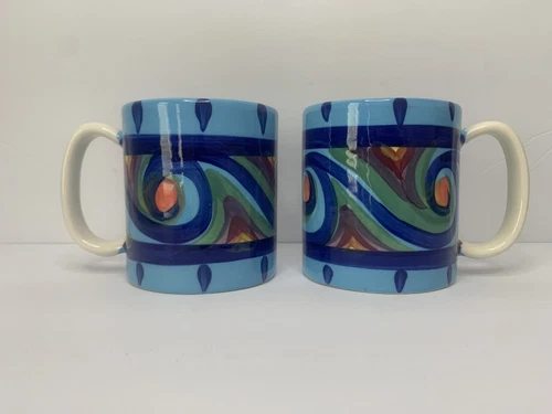 Vintage Gail Pittman Pottery Coffee Mug Set Of 2 Signed 1995, 1 Mug Chipped