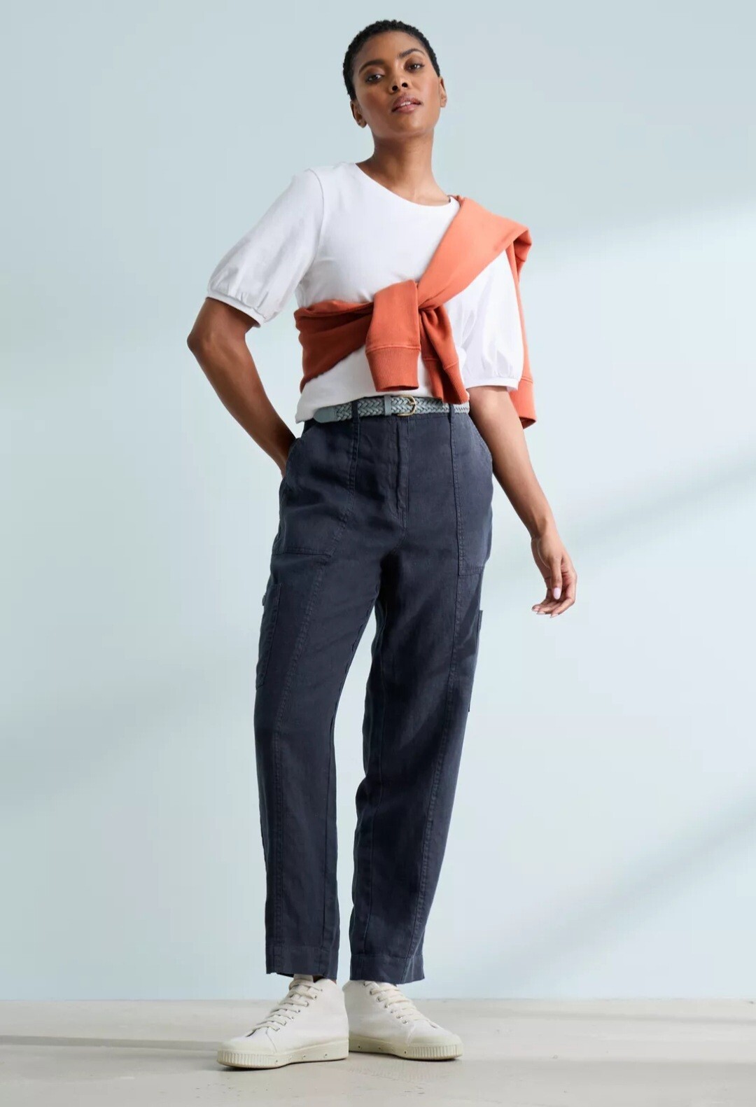 Seasalt Women's Trousers - Navy Rock Pipit Linen Trousers - Maritime Size 10