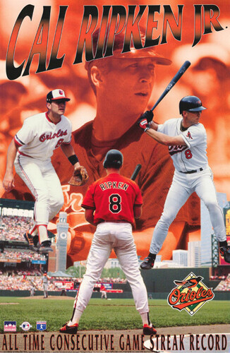 CAL RIPKEN JR. Baltimore Orioles All-Time Games Streak 22x34 MLB