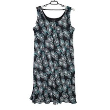 Womens Dana Kay Black & Teal Sleeveless Floral Dress Polyester Lined Size 24W