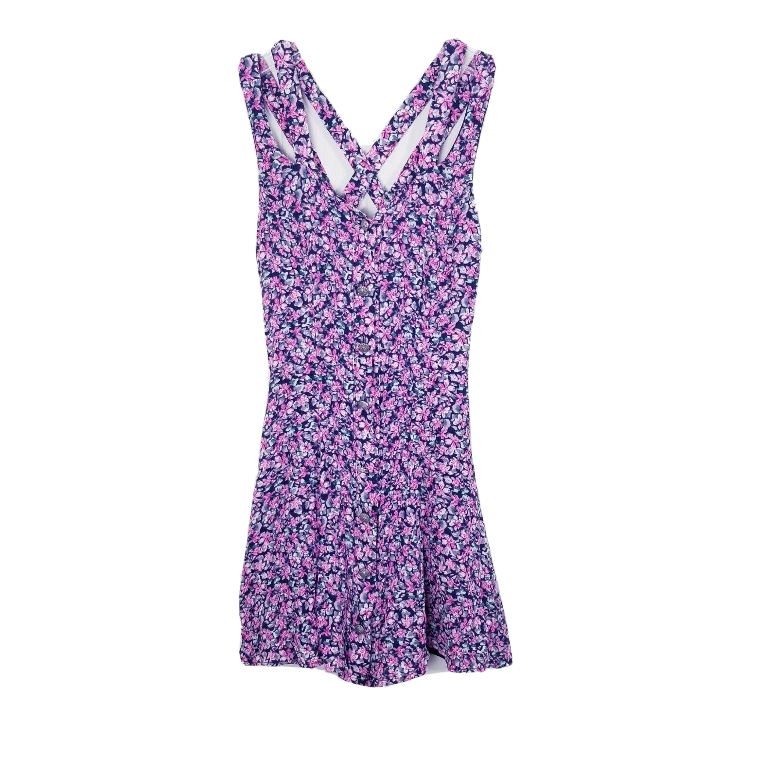 Abito donna Fila A taglia XS rosa blu floreale bottoni davanti incrociato dietro