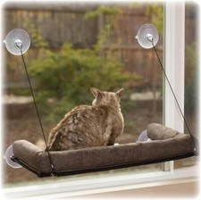 K H KITTY SILL DELUXE EZ MOUNT WITH BOLSTER CHOCOLATE WINDOW SILL CAT BED SEALED