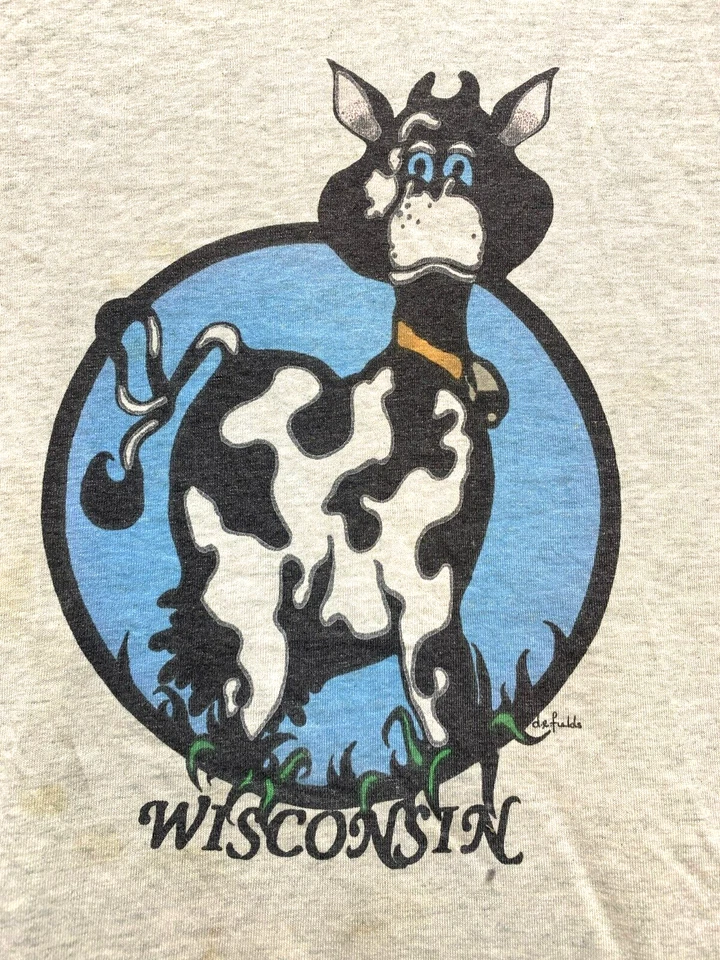 Camisa De Colección Wisconsin Mujer Grande Gris Puntada Única Divertida Vaca Granja Años 90 Damas Foto 2 de 4