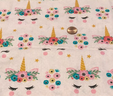 Unicorns* Flowers* Eyelashes & Stars* Pink* David Textiles *100% Cotton* 22