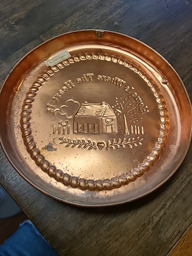 Vintage Kupferplatte "Home Is Where The Heart Is" Runde Jello Form Wandhänger - Bild 6 von 7