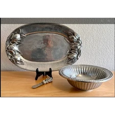 Wilton Armetale Bowl & Old World Pewter Platter With Coordinating Knife