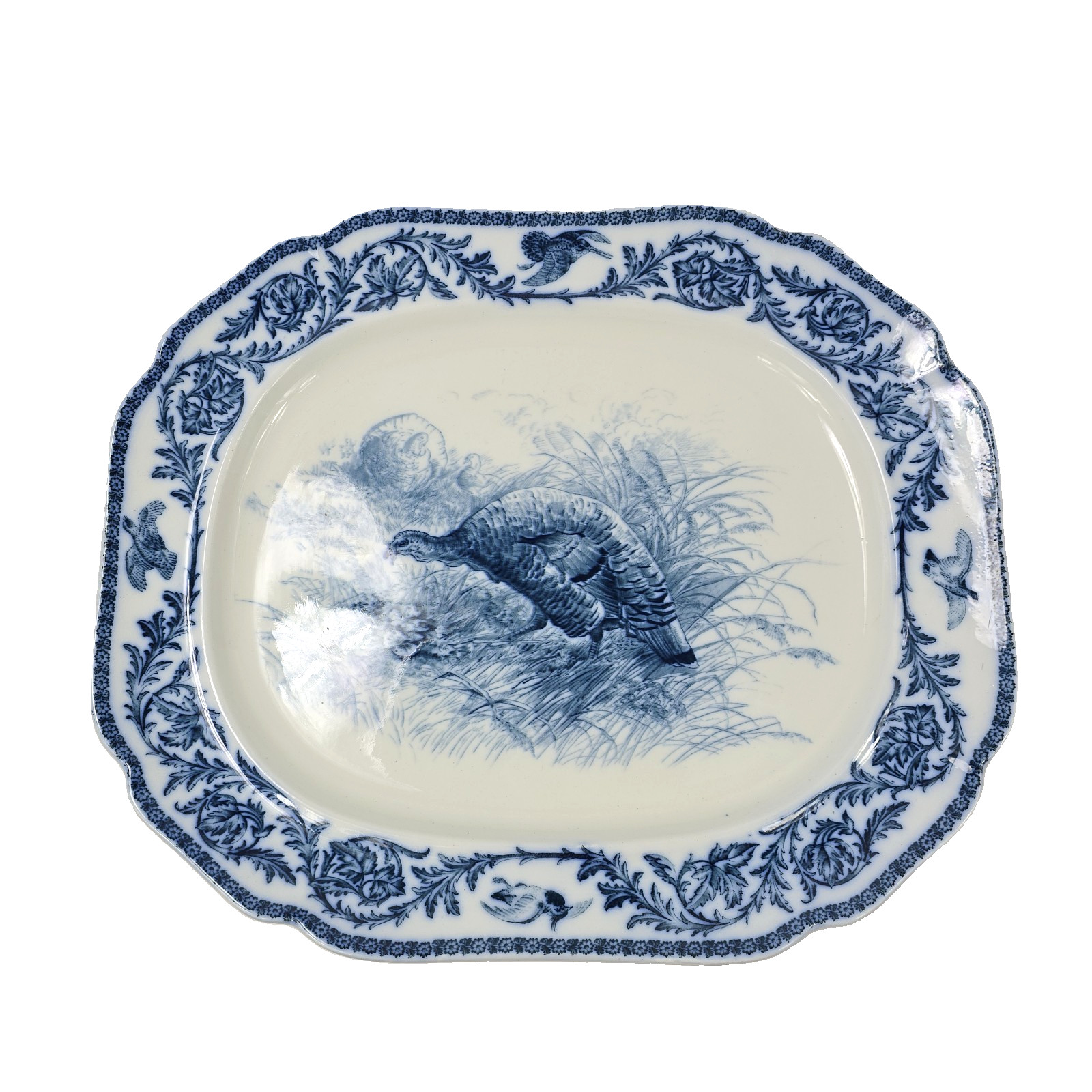 Antique Flow Blue Turkey Platter Cauldon c. 1891-1904 19"