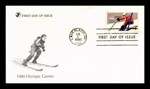 DR JIM STAMPS US COVER WINTER OLYMPICS DOWNHILL SKIING FDC READERS DIGEST CACHET