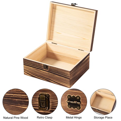 Vintage Wooden Storage Box Container with Hinged Lid Front Clasp, 9.4'' x 7.7... - Picture 3 of 9