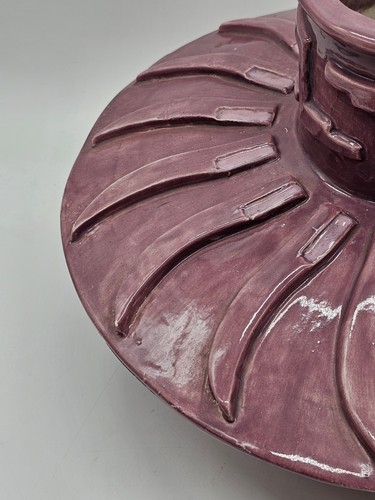 Unique MCM Modernist UFO Shaped Ceramic Vase Magenta Purple Vase Signed Southwes - Picture 3 of 16